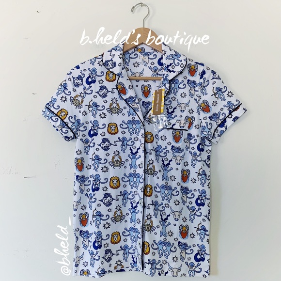 Roller Rabbit Monkey Horoscope Polo Pajamas in White Blue Size XS Brand New NWT - Picture 2 of 16